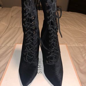 Velvet black lace boots